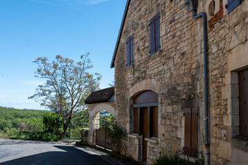 Fototapeta premium Souillac small market town in Lot department in France, on river Dordogne in agricultural region known for its walnuts, strawberries, houses and streets