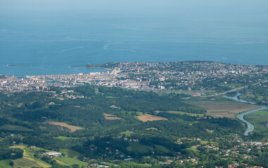 Travelling by old wooden train up to Larrun or La Rhune, Larhune mountain at the western end of the Pyrenees located on border of France and Spain, in traditional Basque provinces Labourd and Navarra