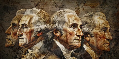 Guardians of the Constitution: Portraits of U.S. founding fathers adorn a solemn-looking marble wall