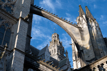 Tours street view, city on Central Loire valley, cathedral of Tours, dedicated to Saint Gatien,...