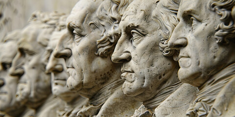 Guardians of the Constitution: Portraits of U.S. founding fathers adorn a solemn-looking marble wall