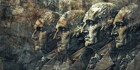 Guardians of the Constitution: Portraits of U.S. founding fathers adorn a solemn-looking marble wall