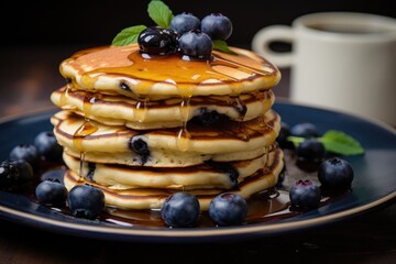 stack of fluffy blueberry pancakes