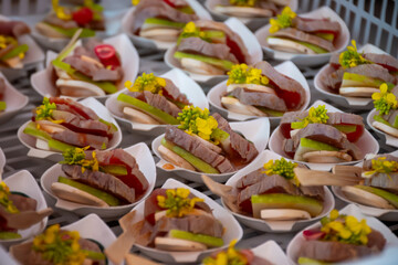 Degustation appetisers for visitors made by great chefs of haute cuisine French restaurants, wine...