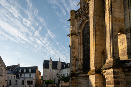 Tours street view, city on Central Loire valley, cathedral of Tours, dedicated to Saint Gatien, visiting on castles of Loire valley, France
