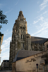 Fototapeta premium Tours street view, city on Central Loire valley, cathedral of Tours, dedicated to Saint Gatien, visiting on castles of Loire valley, France