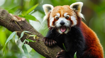 Portrait of a cute red panda. International Red Panda Day.