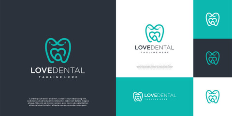 Minimalist dental logo with love symbol logo design, modern dental logo icon