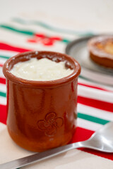 Basque sheep’s milk curd dessert Mamia or Cuajada, Curd, maman, gatzatua or gaztanbera Original Basque Dessert curdled with rennet