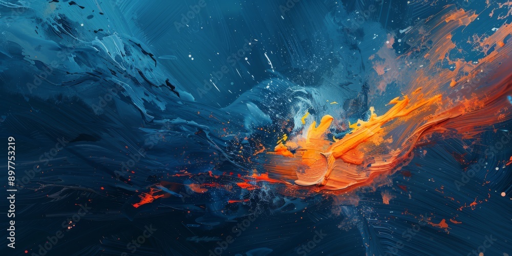 Poster a dynamic and abstract representation of the clash between fire and water, exuding intense energy in