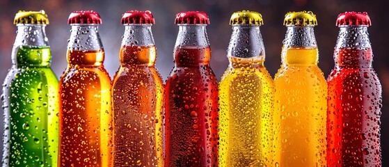Close-up of carbonated drink bottles.
