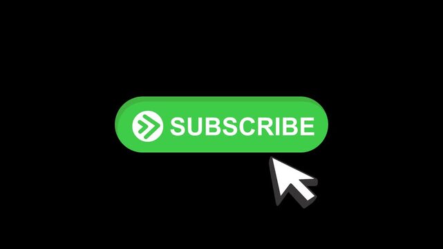 cursor animation pointing towards subscribe button in looping with transparent background