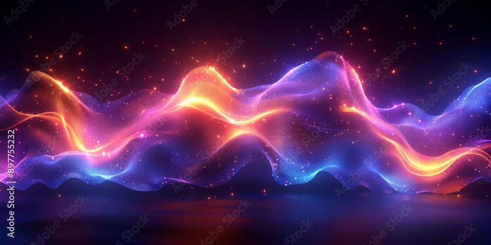 Poster the dark background sets the stage for vibrant neon waves, creating a mesmerizing and creative visua