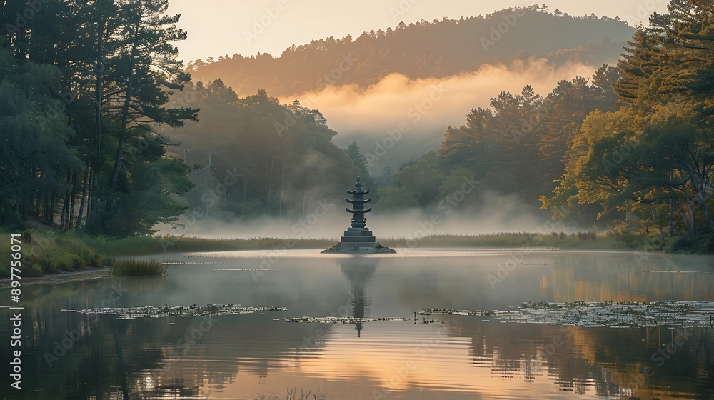 Wall mural a serene and crisp photo of a number 1 statue in a beautiful and calm landscape.