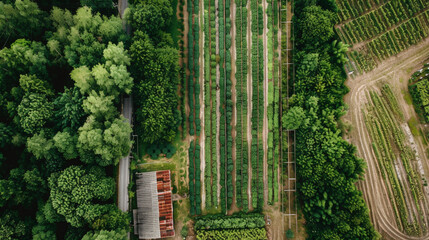 Aerial footage of drone flying over farm for monitoring