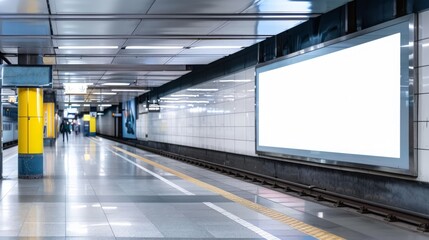 Fototapeta premium Blank Advertisement Billboard in Subway Station