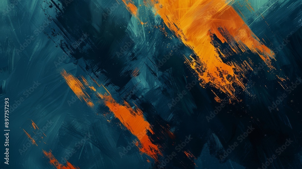 Aufkleber energetic abstract artwork blending vivid orange and deep blue strokes creating a captivating visual
