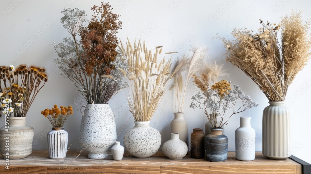 Wall mural Scandinavian style home decor with simple dried flower display