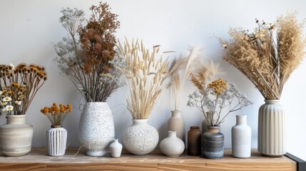 Scandinavian style home decor with simple dried flower display