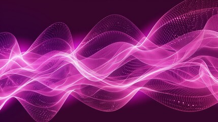 Pink wave background with rose magnetic smoke flare and light red sound frequency swirls, creating a dynamic abstract design with purple glitter effects, ideal for music and technology themes