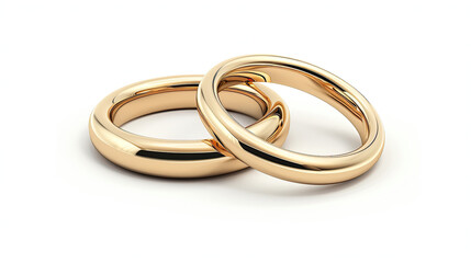 Two Golden Wedding Rings Isolated on White Background, Engagement Rings, Jewelry Close-Up, Marriage Symbol, Love and Commitment