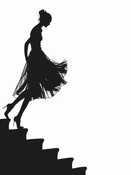 recommend clip art: Silhouette of a girl in a long dress on the stairs.