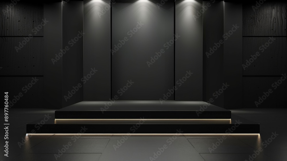 Poster abstract black stage with lighting effects and empty podium for product display