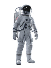 Fototapeta premium A 3D astronaut in a suit, resembling a futuristic cyborg warrior with medieval armor, standing in space