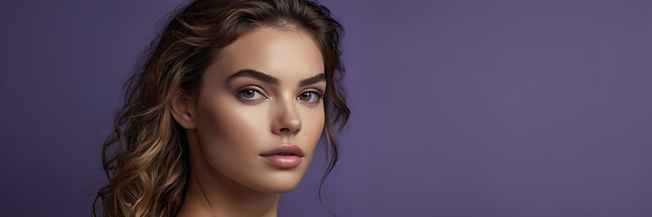 Obraz premium woman model stylish cosmetics beauty fashion purple background space for copy