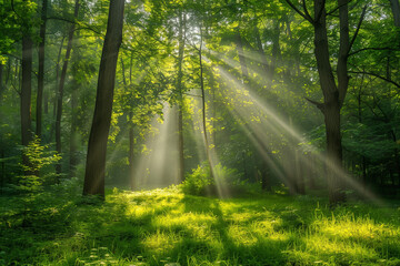 Obraz premium Landscape of beautiful scenery of waterfall in deep forest background, 3d rendering