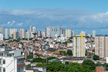 Fototapeta premium View of buildings and residential houses in the center of the city of Salvador, Bahia on a sunny day.