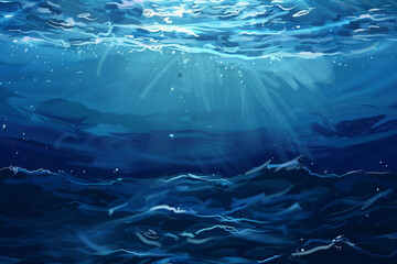 Fototapeta premium Dark blue ocean surface seen from underwater