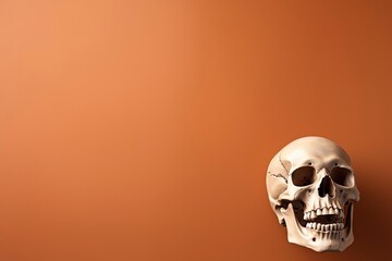 human skull with plain background, copy space, generative ai