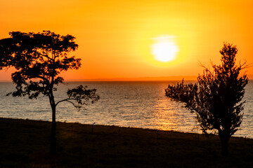 Fototapeta premium sunset on the lake