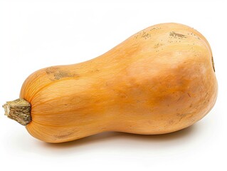 Butternut squash in sharp focus with warm orange hues, centrally positioned against a white background, highlighting freshness and quality. Ideal for culinary blogs or high-end food advertising, with 
