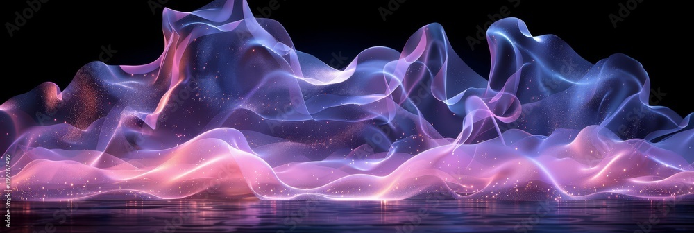 Poster highres abstract wavy light forms in mesmerizing shades of purple and pink, creating a captivating v