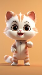 cute cat cartoon 3d render with one color background, generative ai