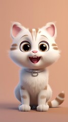 Fototapeta premium cute cat cartoon 3d render with one color background, generative ai