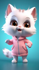 Obraz premium cute cat cartoon 3d render with one color background, generative ai