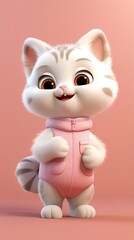 Obraz premium cute cat cartoon 3d render with one color background, generative ai