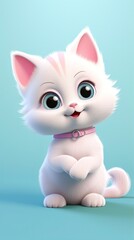 Fototapeta premium cute cat cartoon 3d render with one color background, generative ai