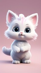 Fototapeta premium cute cat cartoon 3d render with one color background, generative ai