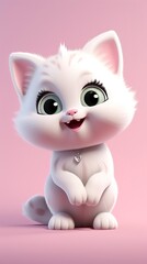 Obraz premium cute cat cartoon 3d render with one color background, generative ai