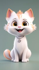 Fototapeta premium cute cat cartoon 3d render with one color background, generative ai