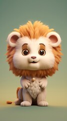 cute lion cartoon 3d render with one color background, generative ai