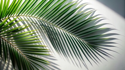 Tropical palm leaves silhouette with intricate leaf shadow, coconut leaf overlay, and branching tree object, perfect for spring summer product presentation mockup designs.