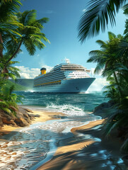 cruise ship sailing, luxury vacation, travel on sea. Design for Wall Art, Poster Print, Wallpaper & Background