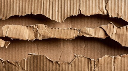 Texture of torn brown corrugated cardboard for packaging background top view
