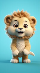 cute lion cartoon 3d render with one color background, generative ai