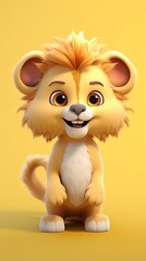 cute lion cartoon 3d render with one color background, generative ai
